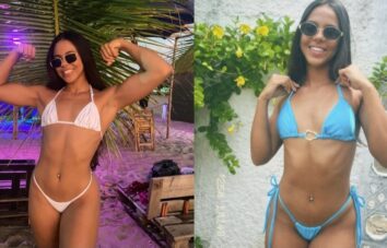Famosinha fisiculturista exibindo seu corpo em frente à câmera